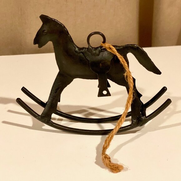 Vintage Metal Rocking Horse Ornament - Rustic Decor (3.5" Height x 5" Length)β - Picture 1 of 5
